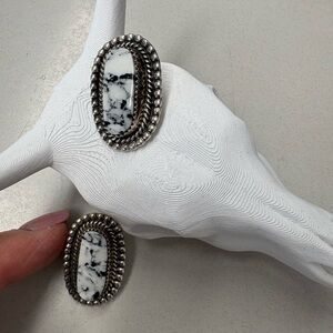 Stunning white buffalo and sterling silver post earrings